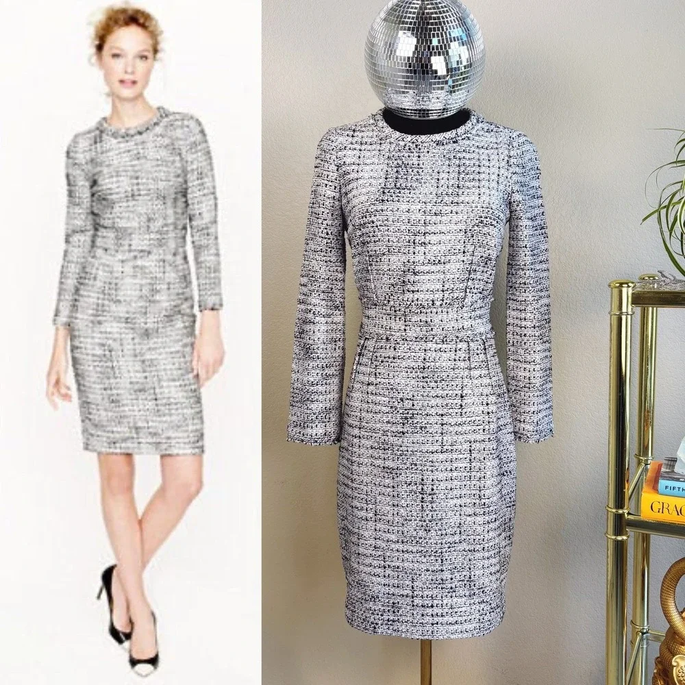 j crew long sleeve tweed dress J.Crew dress in multicolor tweed 8P